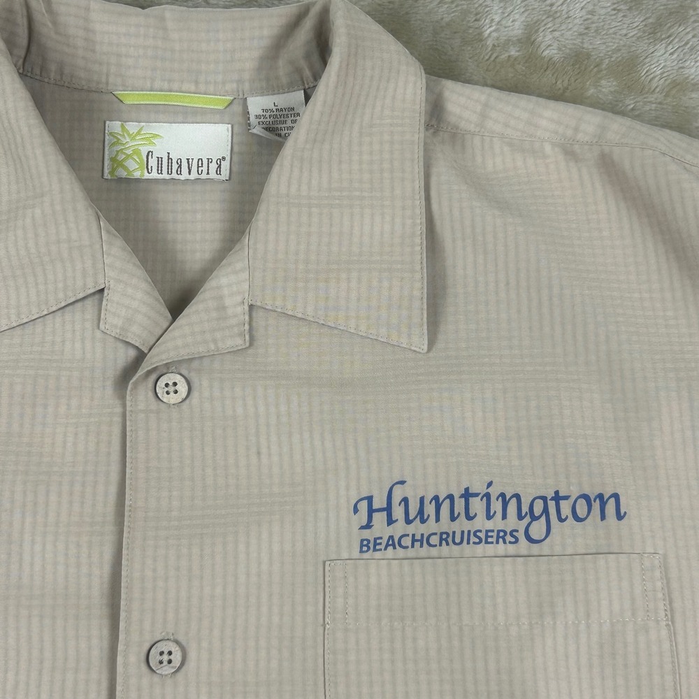 Cubavera Mens Large Tan Rayon Blend Huntington Beachcruisers‎ Graphic Camp Shirt - Picture 3 of 10